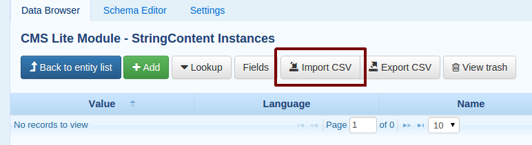 MDS Bulk Import Demo - Import CSV button