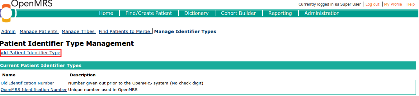 OpenMRS Patient Identifier Type Management