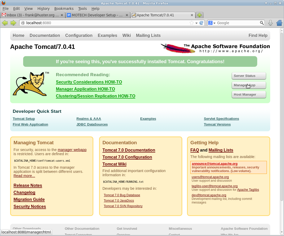 Tomcat server home page